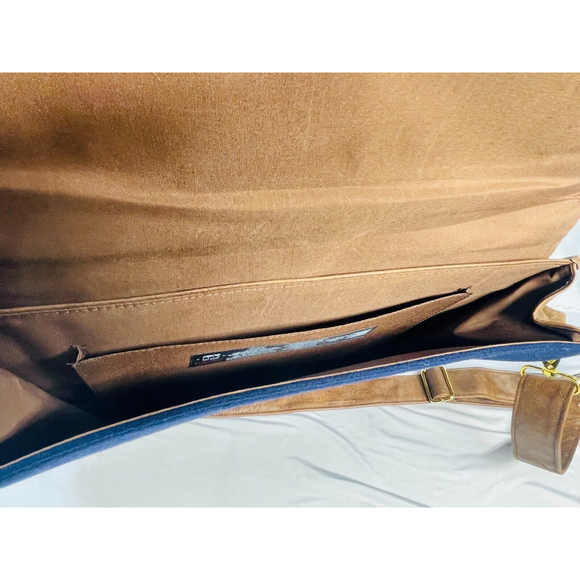 Mens Asos Smart Briefcase Messenger Bag Document Folder - Brown & Navy - Picture 4 of 4